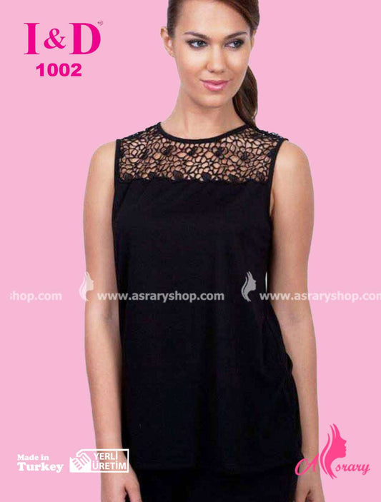I&D Crew Neck Sleeveless Top with Lace Details 1002 Black