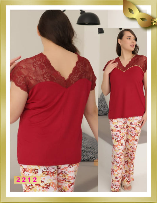 Lady Long Pajamas with Lace 2212 4XL