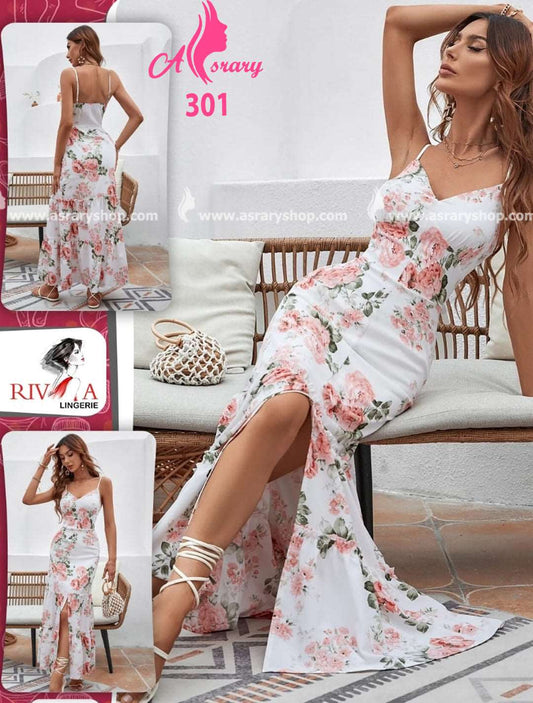 Riva Floral Printed Long Backless Day Gown 301 M-L