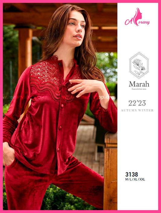 Marah Velvet Embroidered Buttoned Pajamas 3138 M