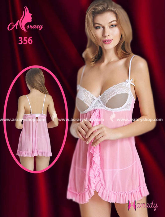 HN Lingerie Babydoll with Lace 356 M-L Pink