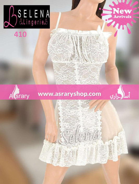 Selena Short Lace Lingerie Nightgown 410 White L-XL