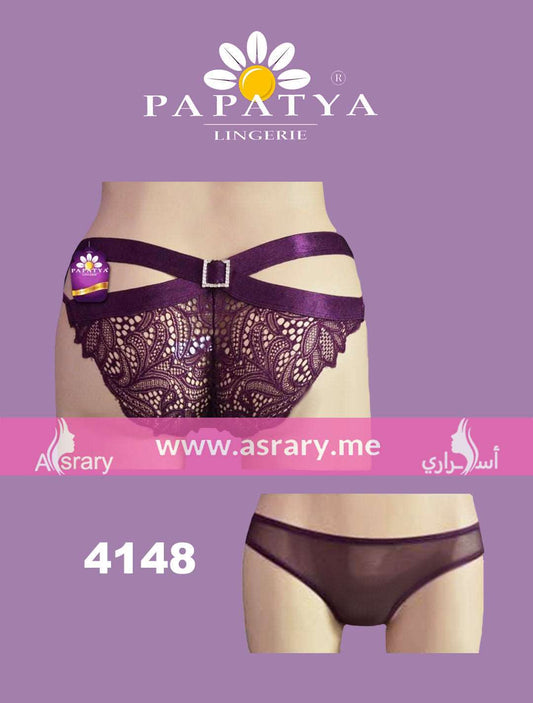 Papatya Lingerie Chiffon-Lace Panty 4148 Wine M-L