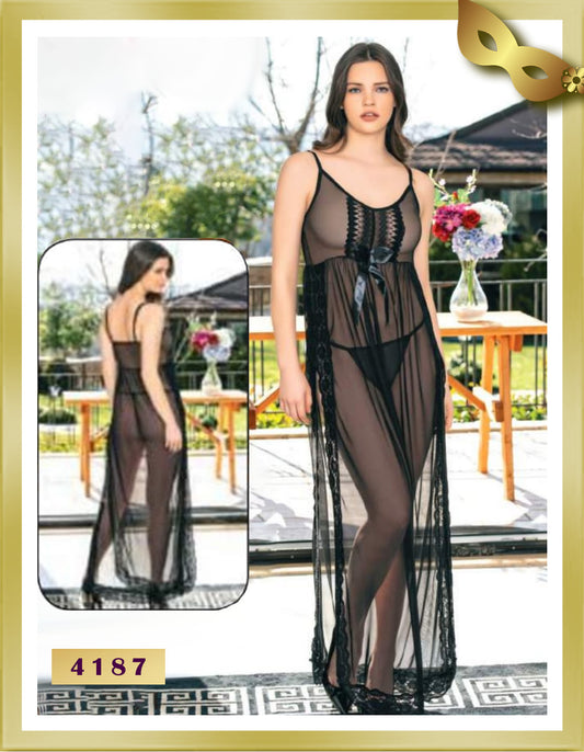 Dance Long Chiffon with Lace Lingerie Nightgown 4187