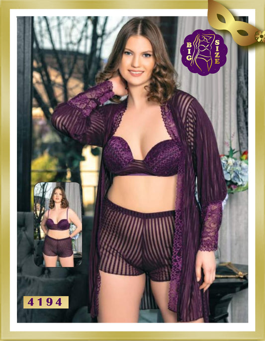 Dance Special Size Chiffon with Lace Lingerie Underwear and Robe Set 4194