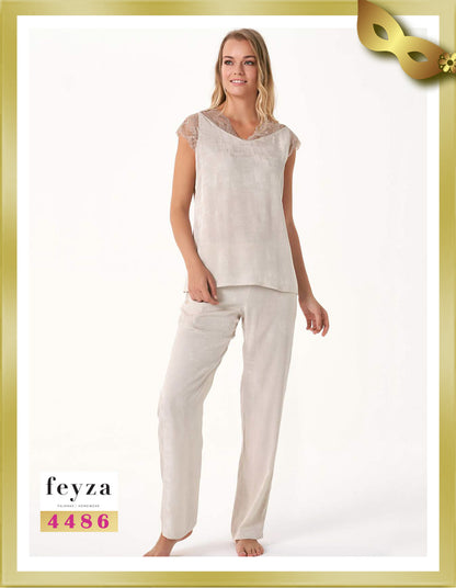 Feyza Short Sleeve Woven Jacquard Pajama 4486 Vista White