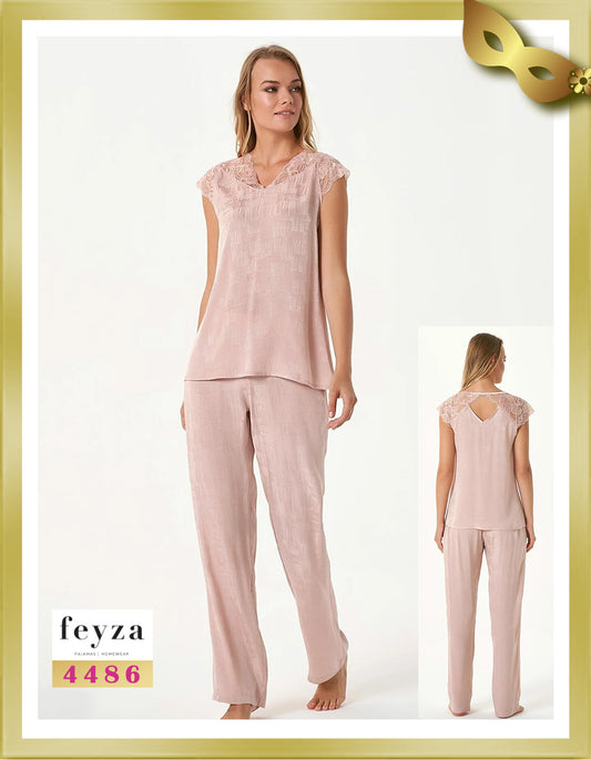 Feyza Short Sleeve Woven Jacquard Pajama 4486 Alto