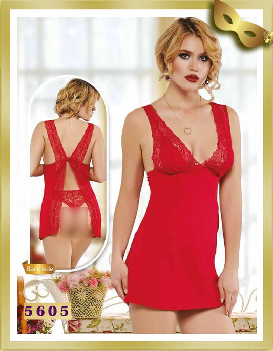 Vienna Lace Detailed Open Back Babydoll 5605 Red