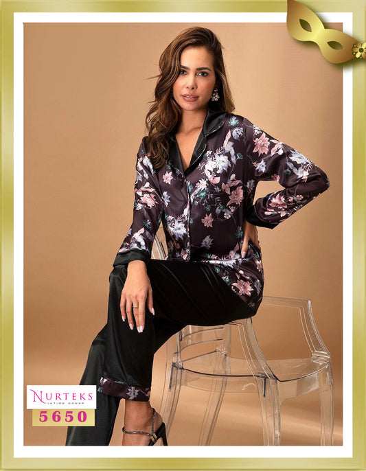 Nurteks Lingerie Floral Long Satin Pajamas 5650 XL