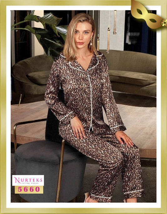 Nurteks Lingerie Tiger printed Long Satin Pajamas 5660 XL