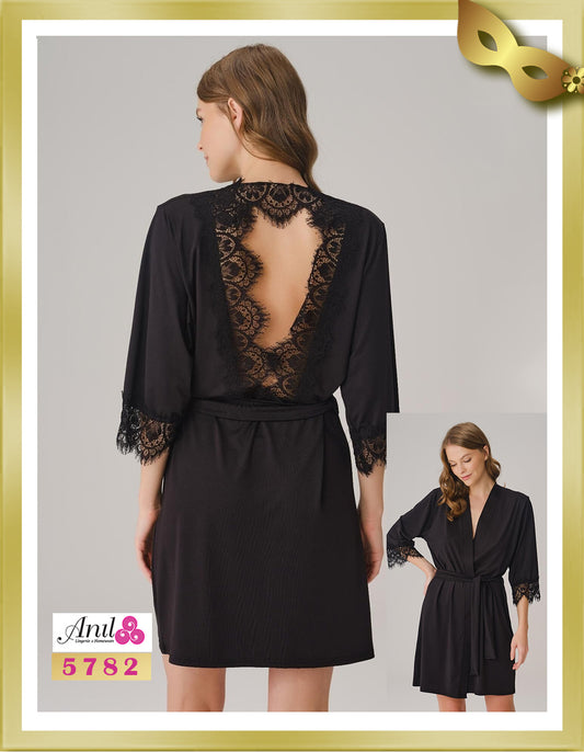 Anil Short Lace Detailed Open Back Robe 5782 XL