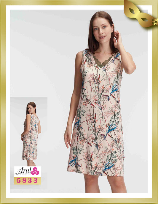 Anil Floral Patterned Mini Lace Detailed Nightgown 5833