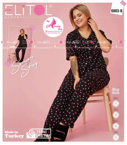 Elitol Special Size Long Pajamas with Buttons 6803-1-B