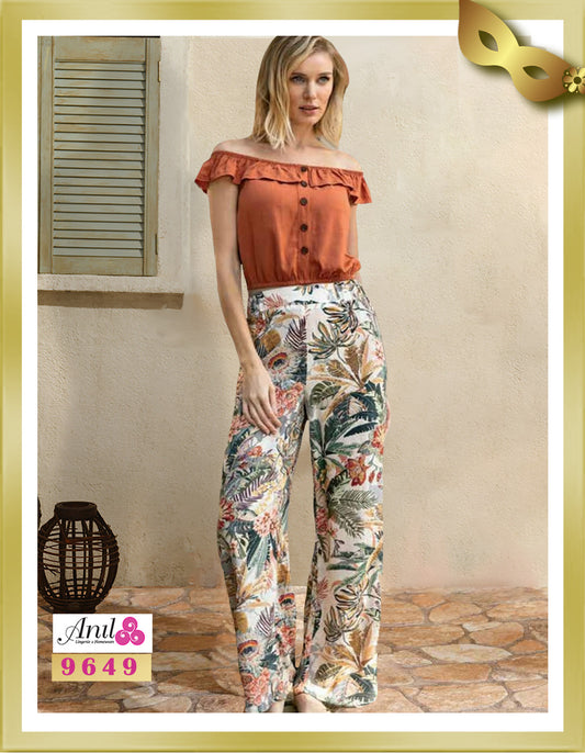 Anil Off-Shoulders Top and Printed Long Pants 9649