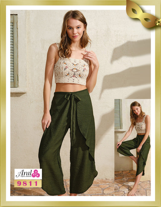 Anil Thick Strap U-Neck Woven Top and Below-Knee Pajamas 9811 XL