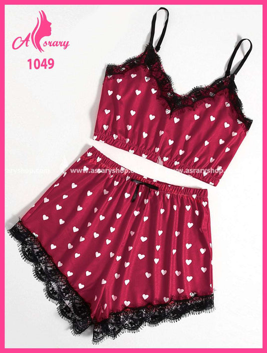 Asrary Shop Short Satin Lingerie Bralette Pajamas 1049 M-L Lipstick