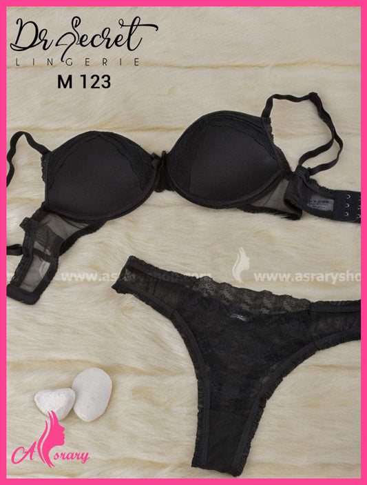Dr.Secret Lace & Chiffon Lingerie Underwear Set 123 Black B 42