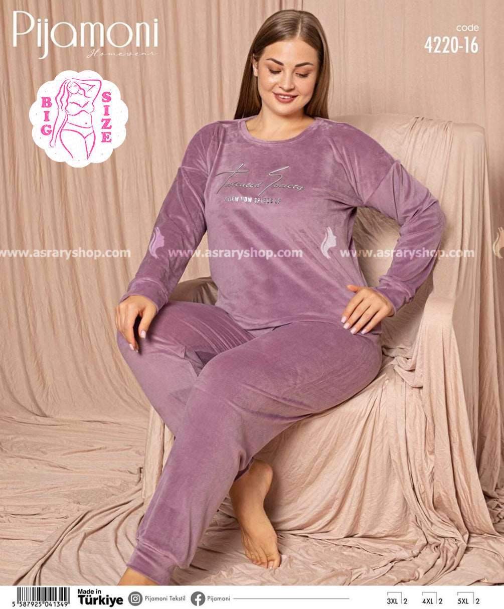 Pijamoni Special Size Long Velvet Pajamas 4220-16