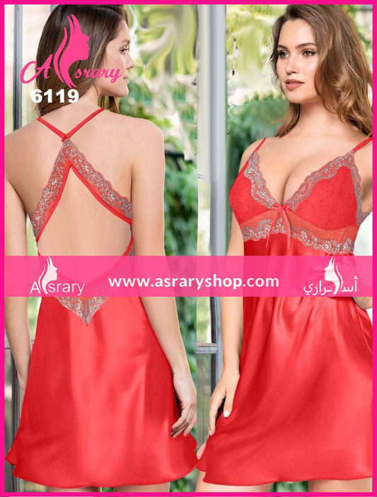 Vedette Short Satin with Lace Lingerie Nightgown 6119 L Radical Red