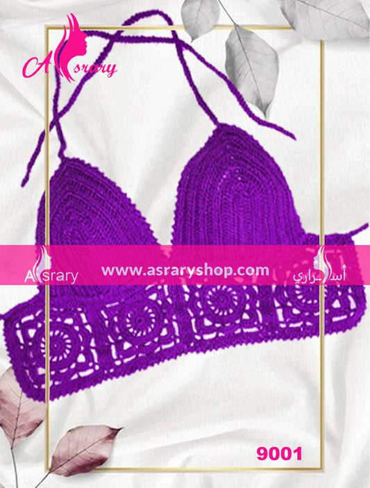 Asrary Shop Cotton Handmade Crochet Soft Bra 9001 M-L Purple