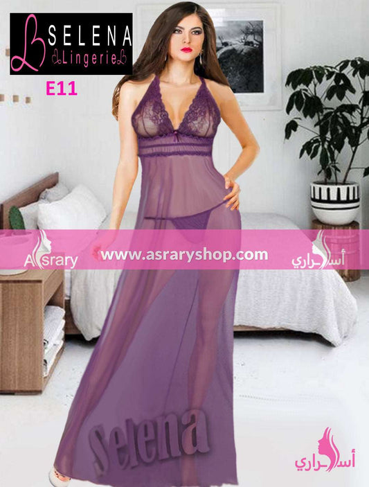 Selena Long Lingerie Nightgown with Lace E11 L-XL Hot Purple